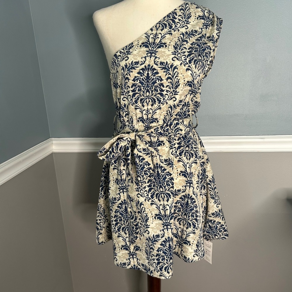 Cupshe One Shoulder Damask Print Mini Dress Belted beach garden party